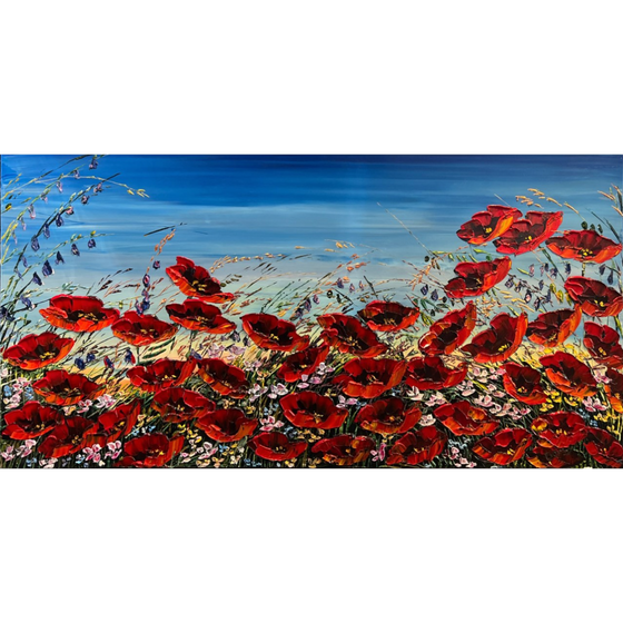 Maya Eventov Wildflowers and Poppies Original Painting on Canvas