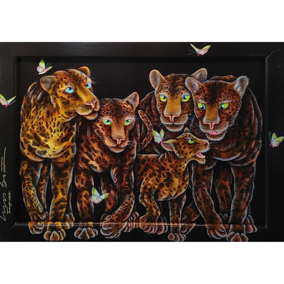 Luis Sottil Black Leopards Egg Shell Naturalismo Original Painting